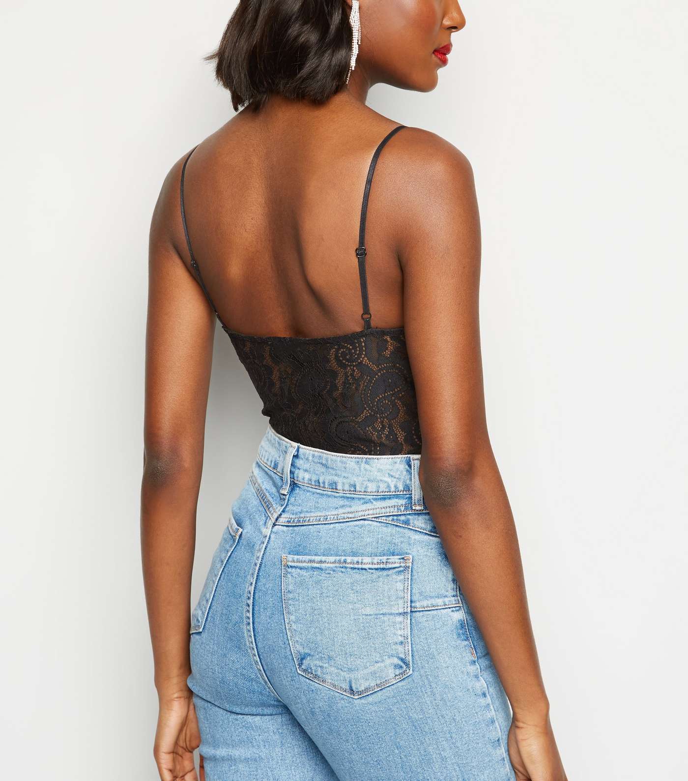 Black Leather-Look Lace Back Bodysuit Image 3