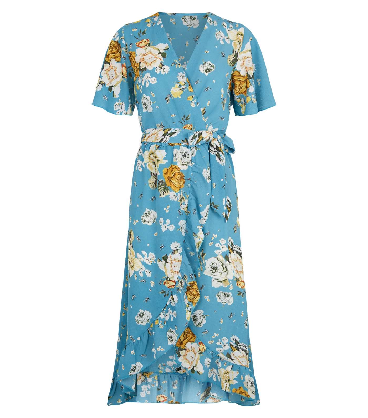 Mela Blue Floral Dip Hem Midi Dress Image 4