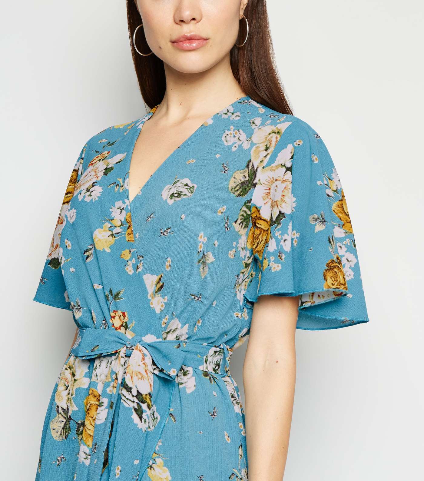 Mela Blue Floral Dip Hem Midi Dress Image 2