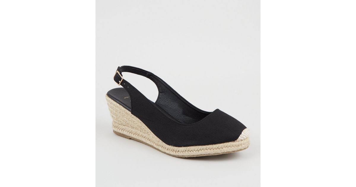 Wide Fit Black Canvas Espadrille Wedges | New Look