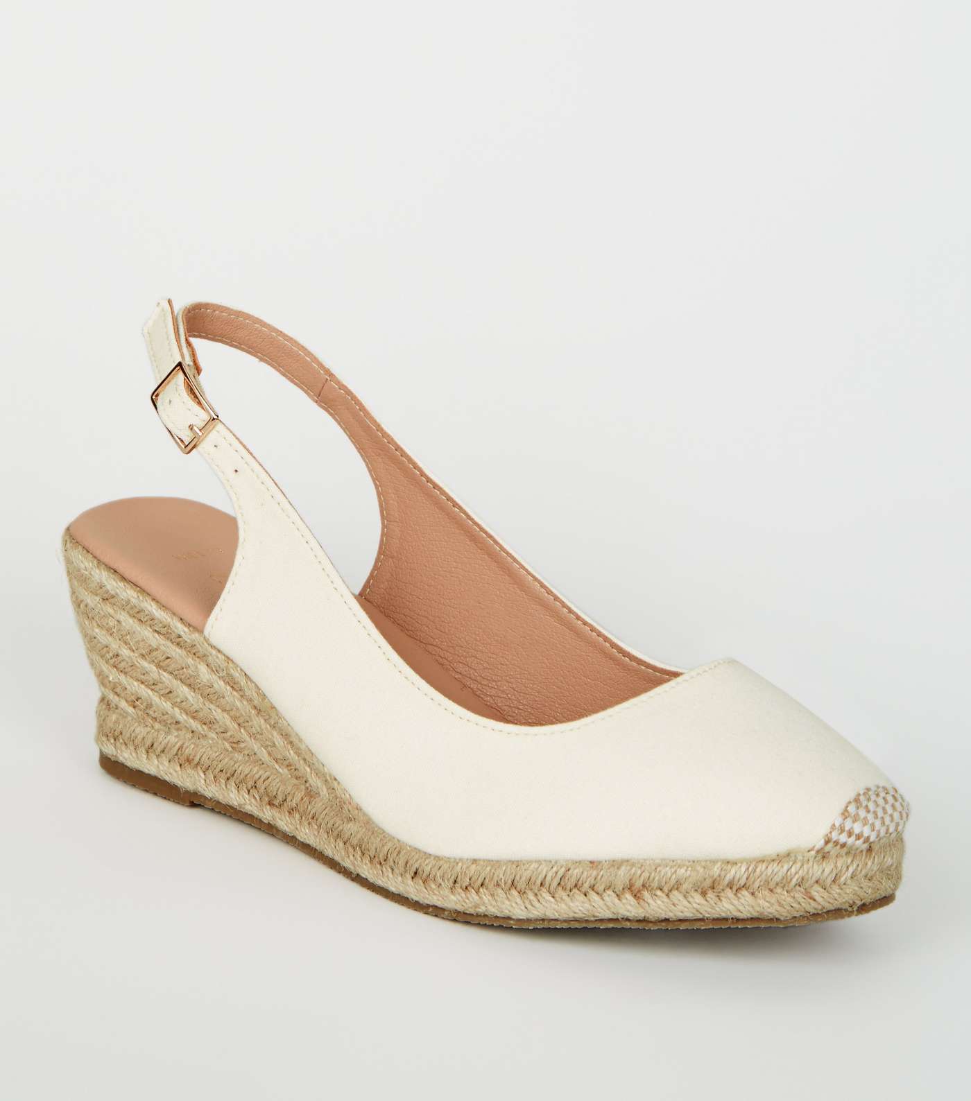 Wide Fit Off White Canvas Espadrille Wedges