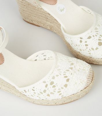 Off White Crochet Espadrille Wedges | New Look