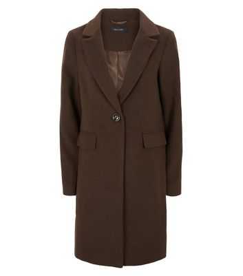 Dark Brown Revere Collar Longline Coat | New Look