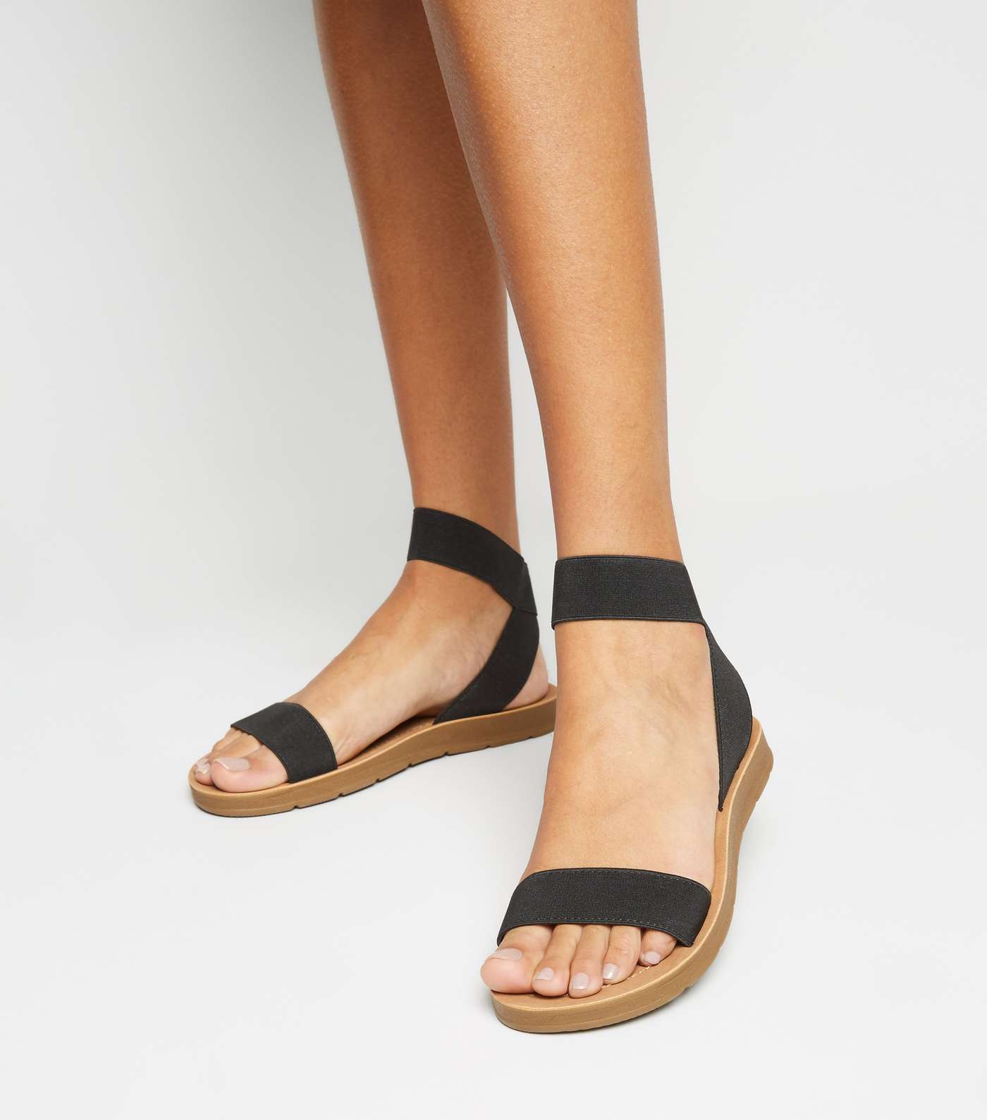 Black Elastic Strap Flexible Sole Sandals Image 2