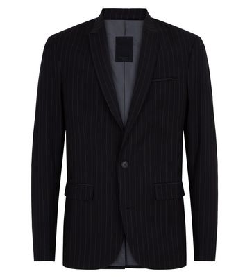 Image of Black Pinstripe Suit Jacket New Look