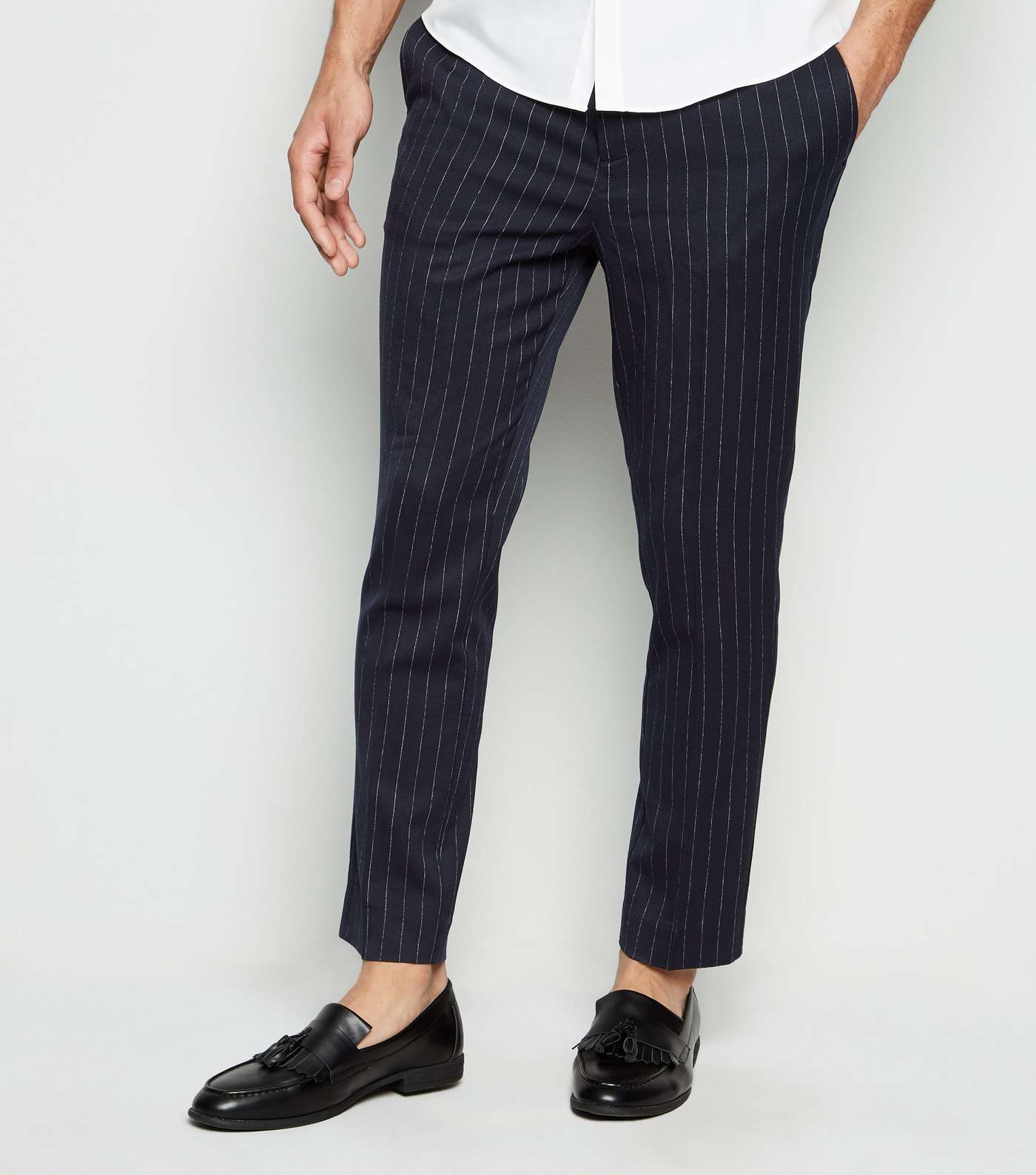 Navy Pinstripe Cropped Trousers