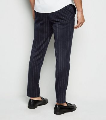 Image of Navy Pinstripe Cropped Trousers New Look