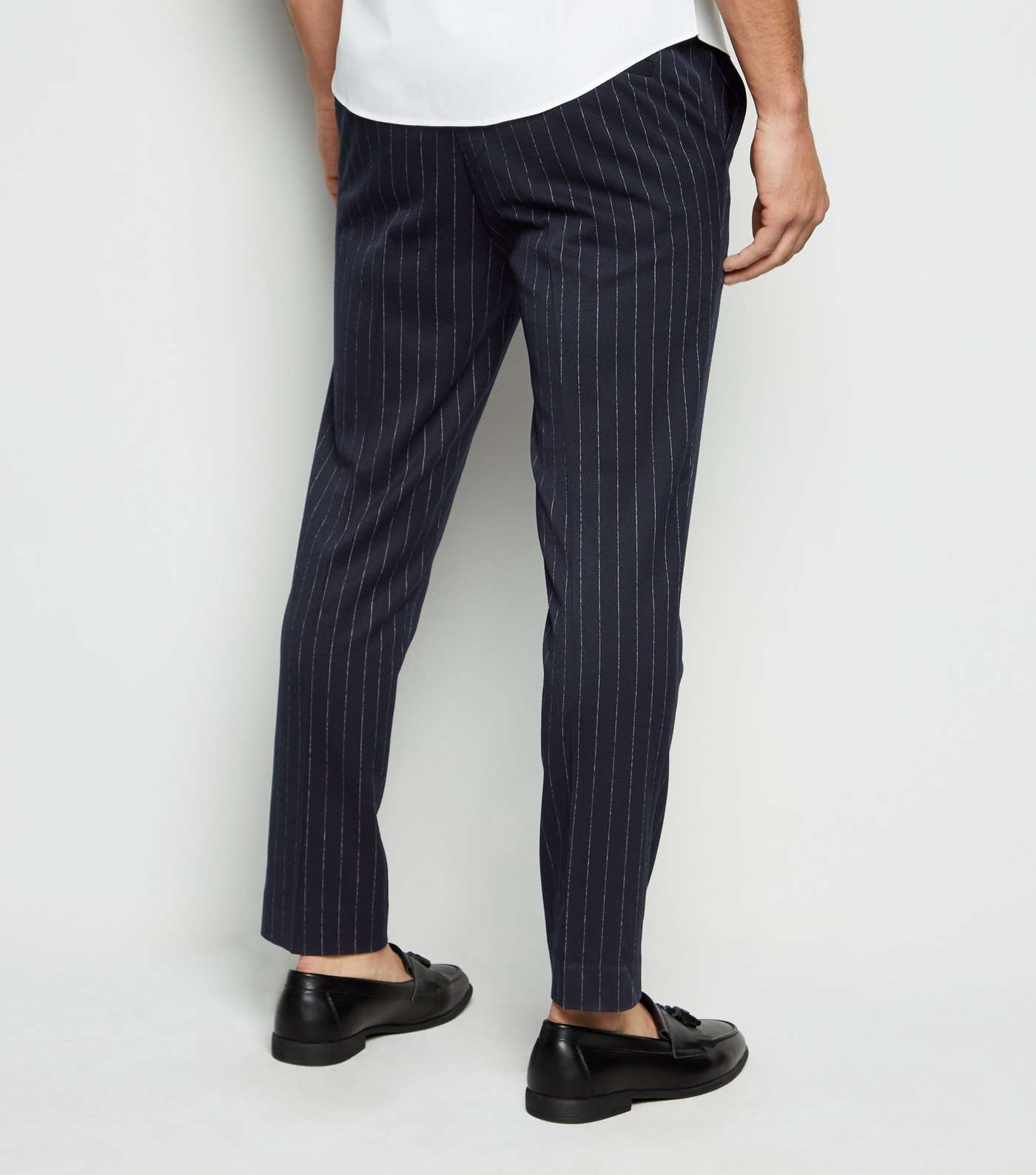 Navy Pinstripe Cropped Trousers Image 3