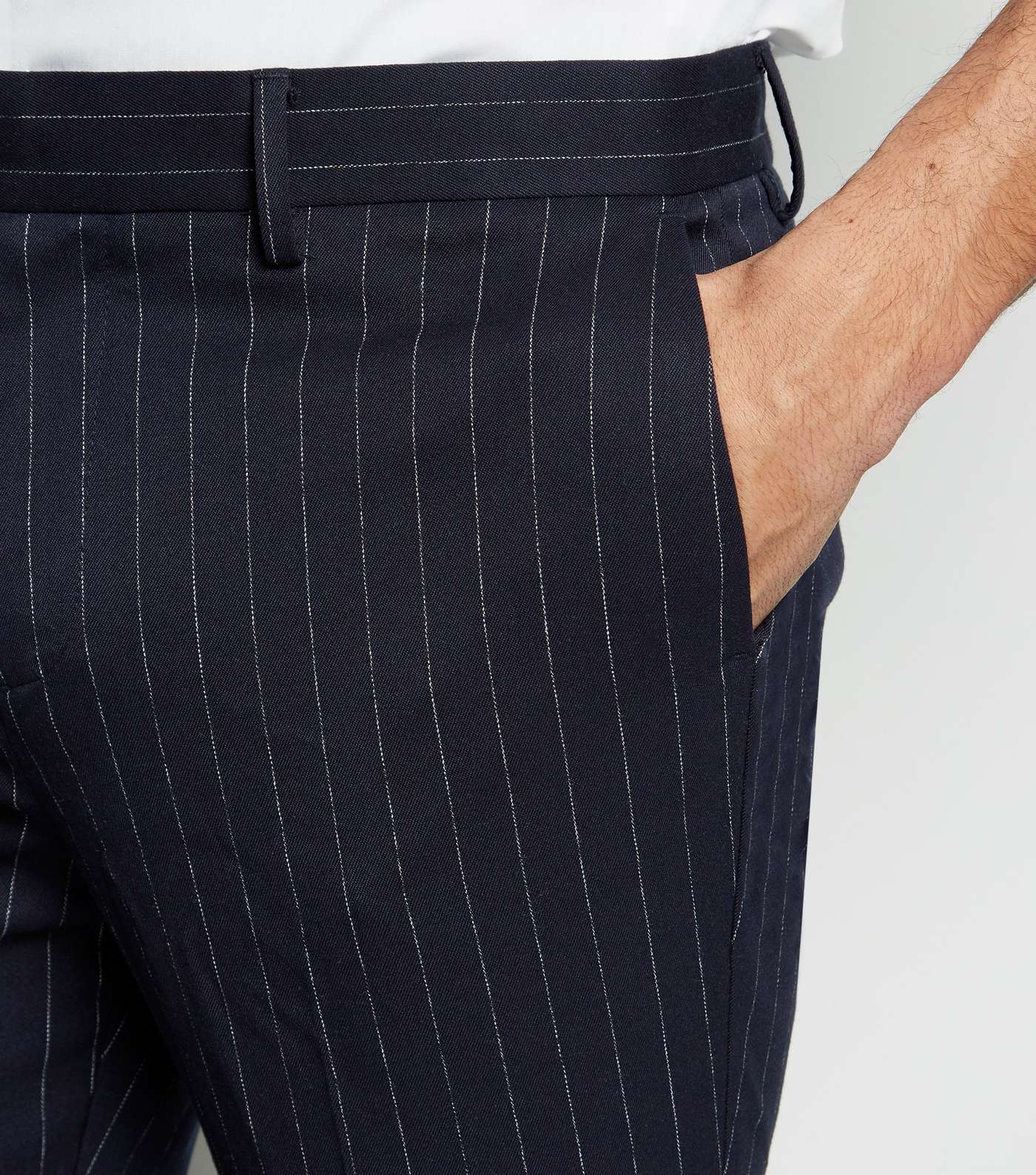 Navy Pinstripe Cropped Trousers Image 5