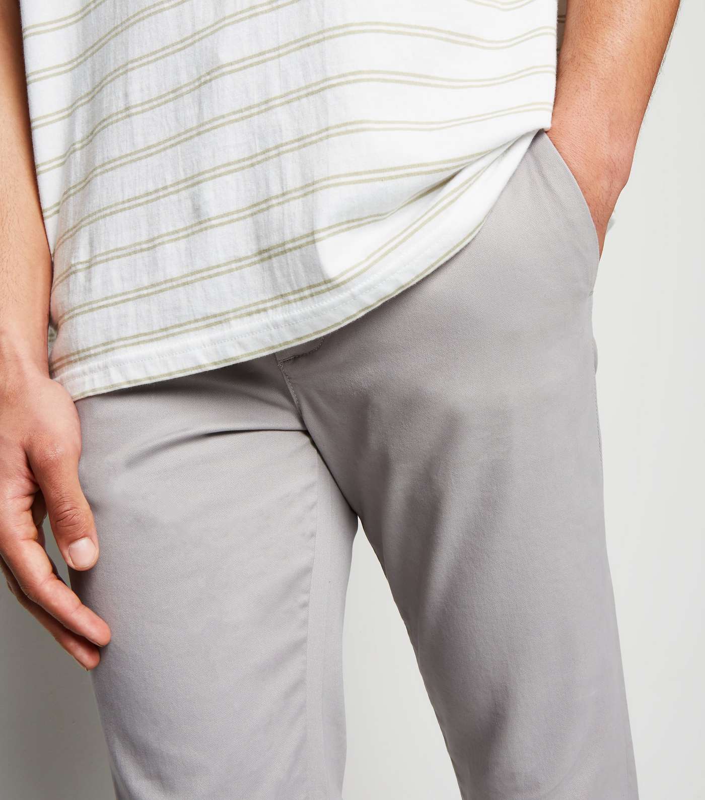 Pale Grey Cotton Blend Skinny Chinos Image 4