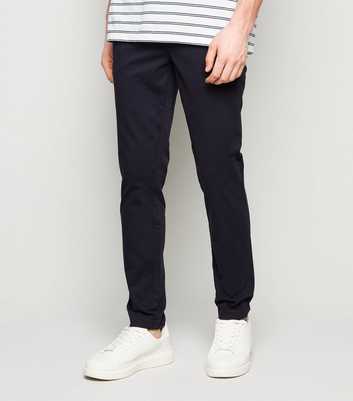 Navy Cotton Blend Skinny Chinos