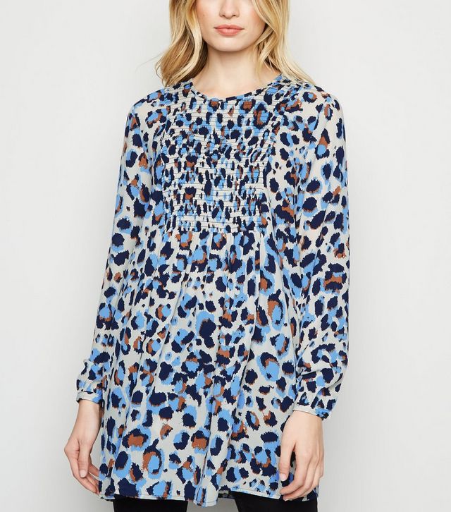 JDY – Blaues Tunikakleid mit Leopardenmuster