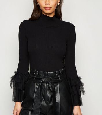 Black Mesh Ruffle Sleeve Jumper 