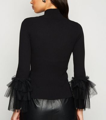 Black Mesh Ruffle Sleeve Jumper 