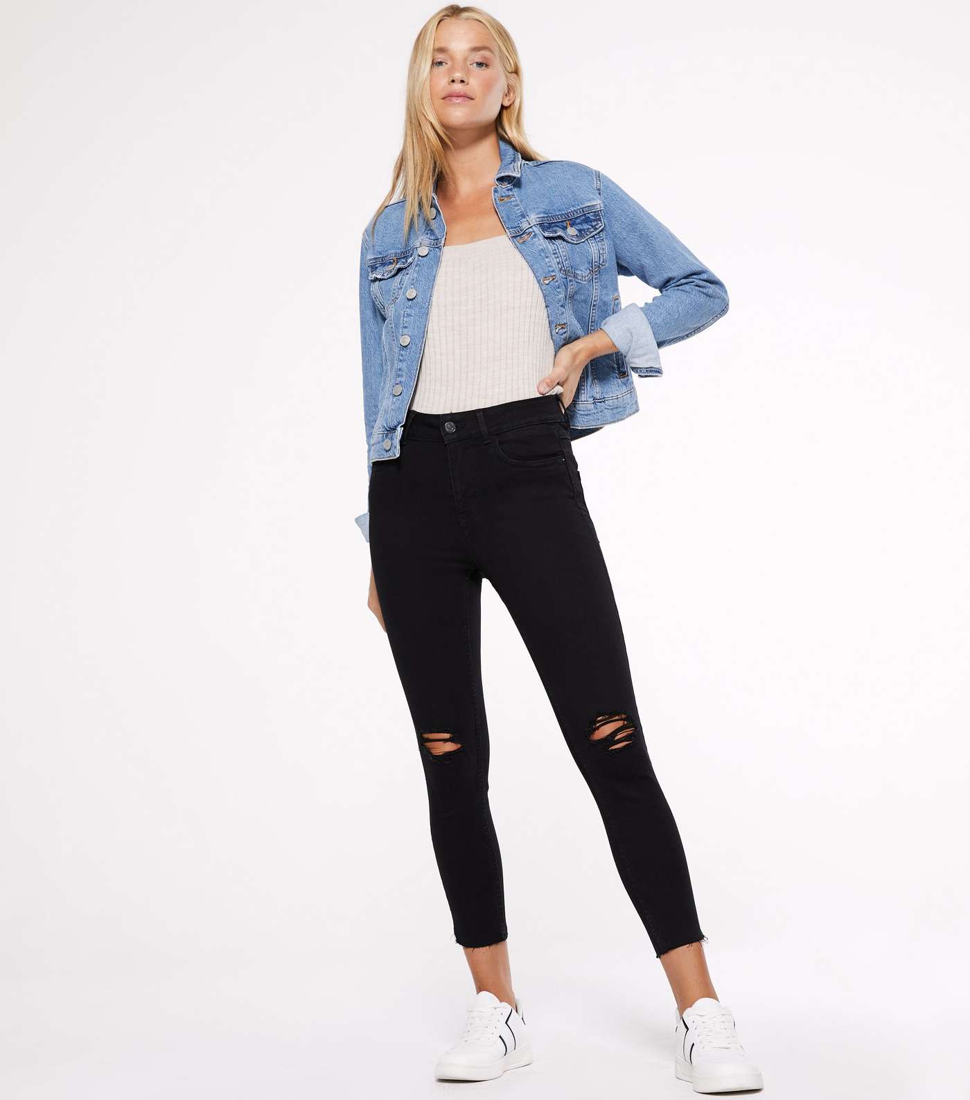 Petite Black 'Lift & Shape' Ripped Jenna Skinny Jeans