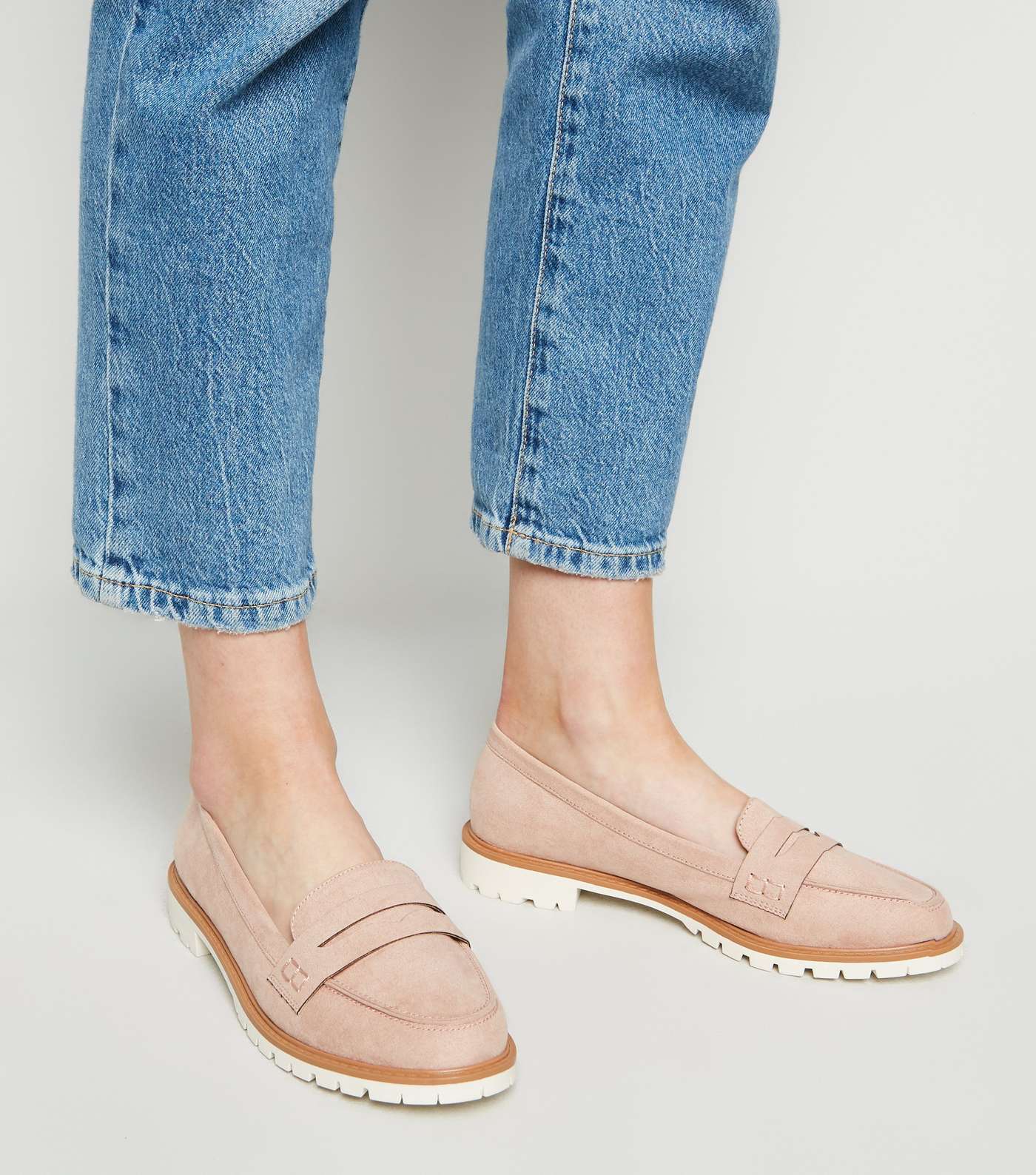 Wide Fit Pink Suedette Chunky Cleated Loafers Image 2