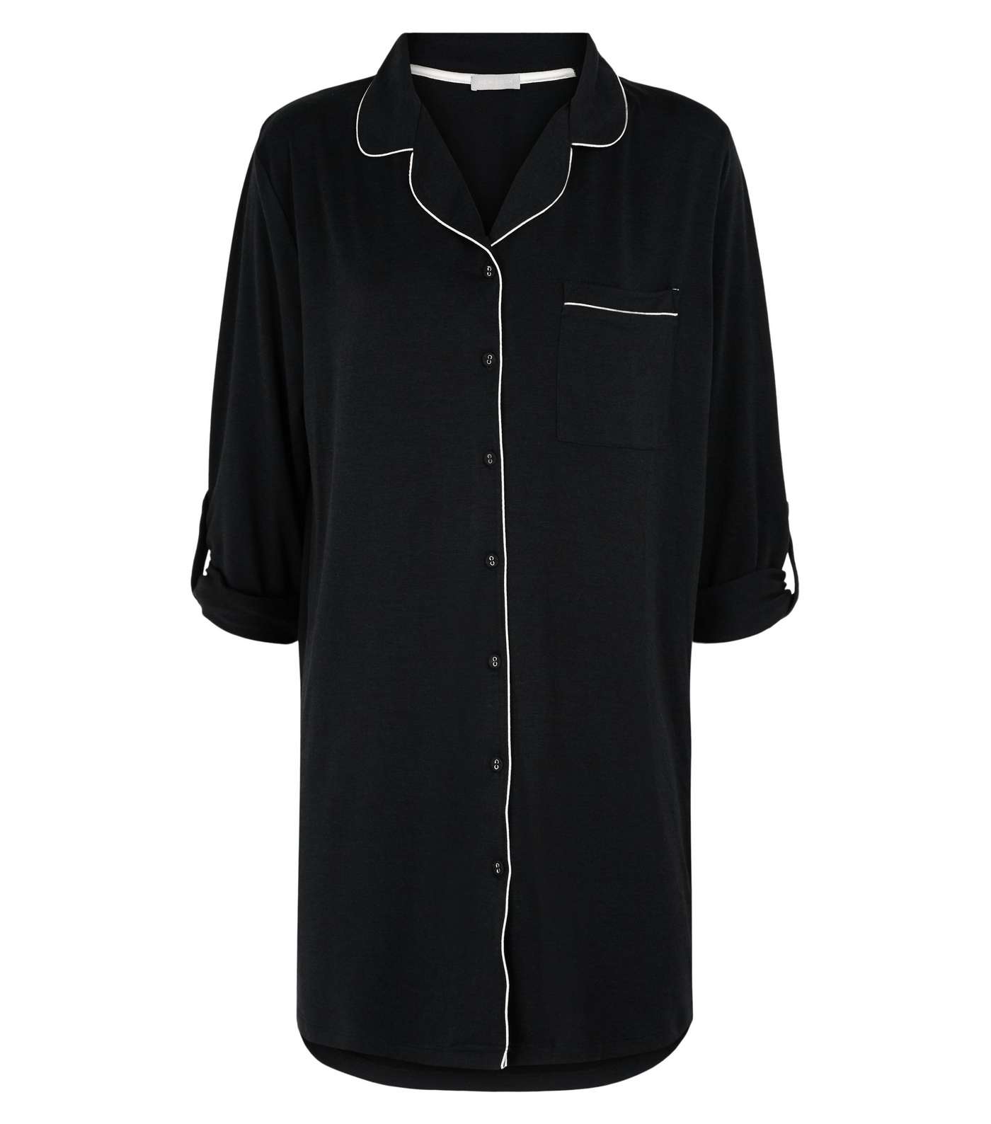 Black Jersey Revere Collar Piped Nightshirt Image 4