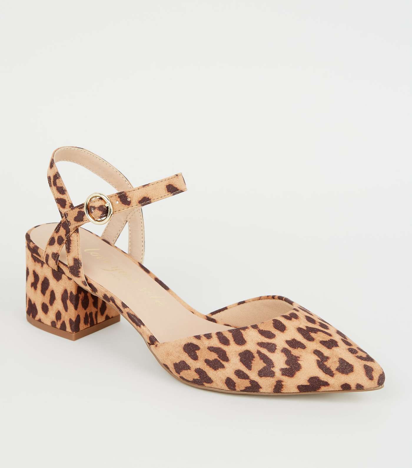 Wide Fit Stone Leopard Print Court Shoes