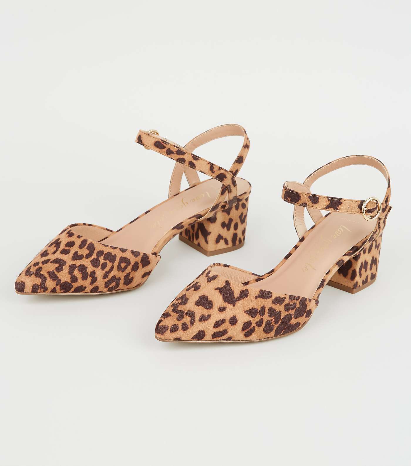 Wide Fit Stone Leopard Print Court Shoes Image 3