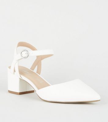 Wide Fit White Leather-Look Low Heel 