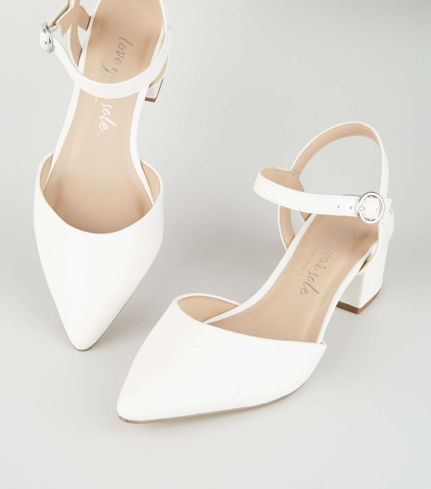 Wide Fit White Leather-Look Low Heel Court Shoes Image 4