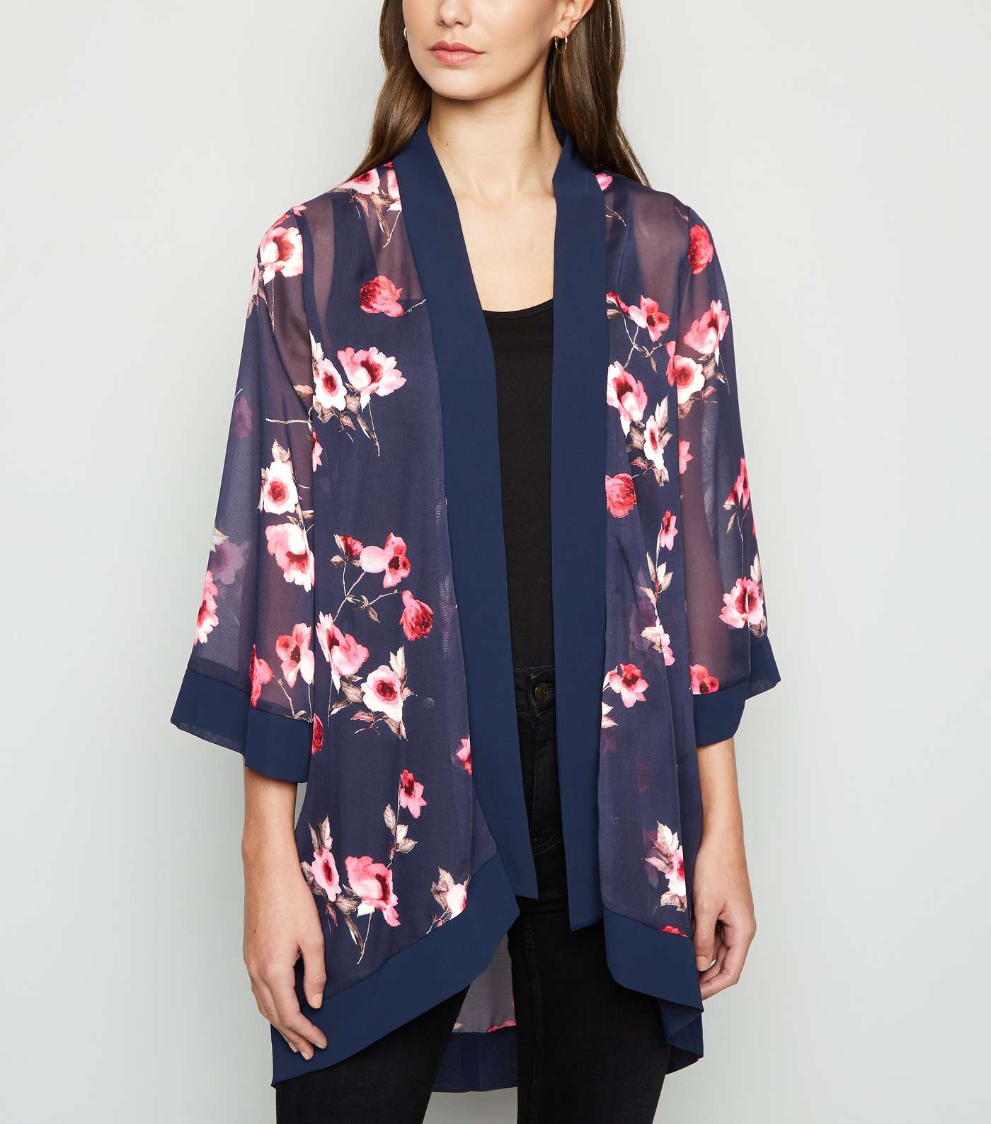 Mela Navy Sheer Floral Kimono