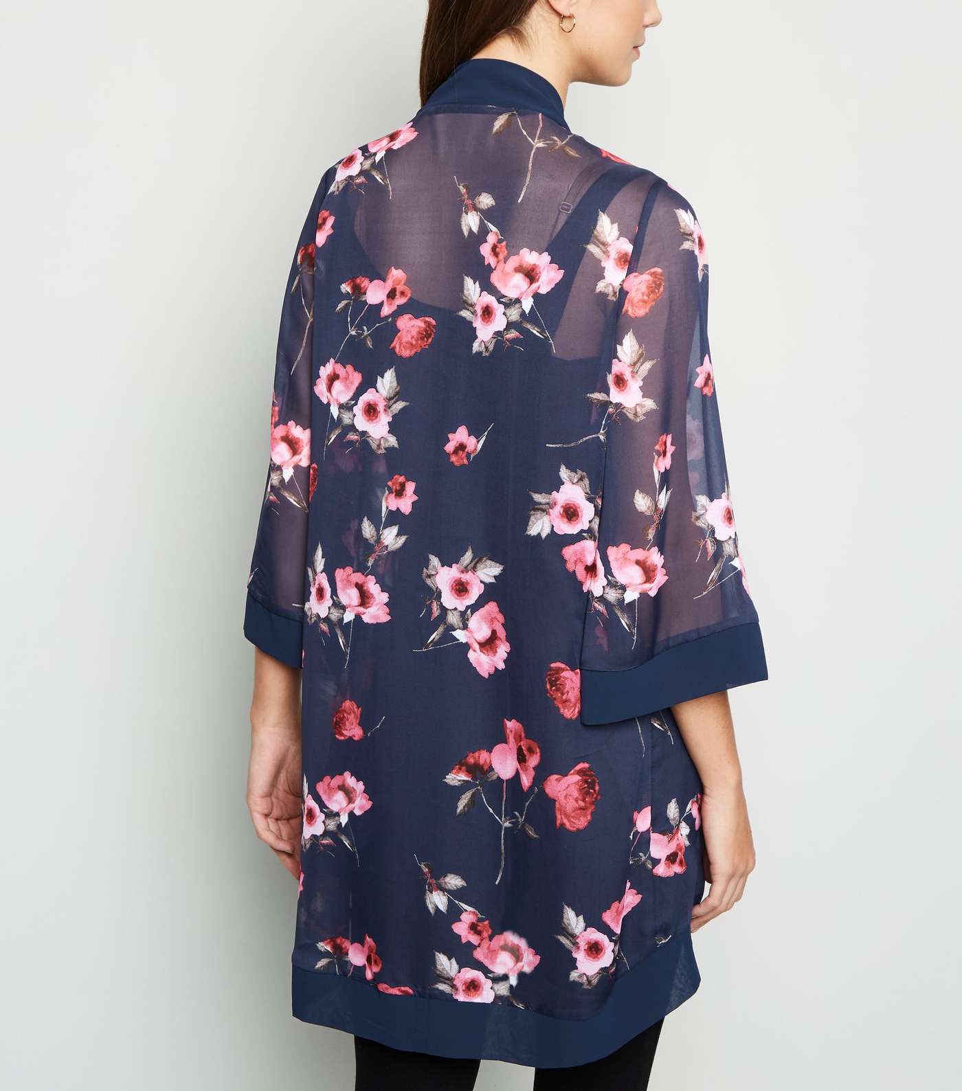 Mela Navy Sheer Floral Kimono Image 3