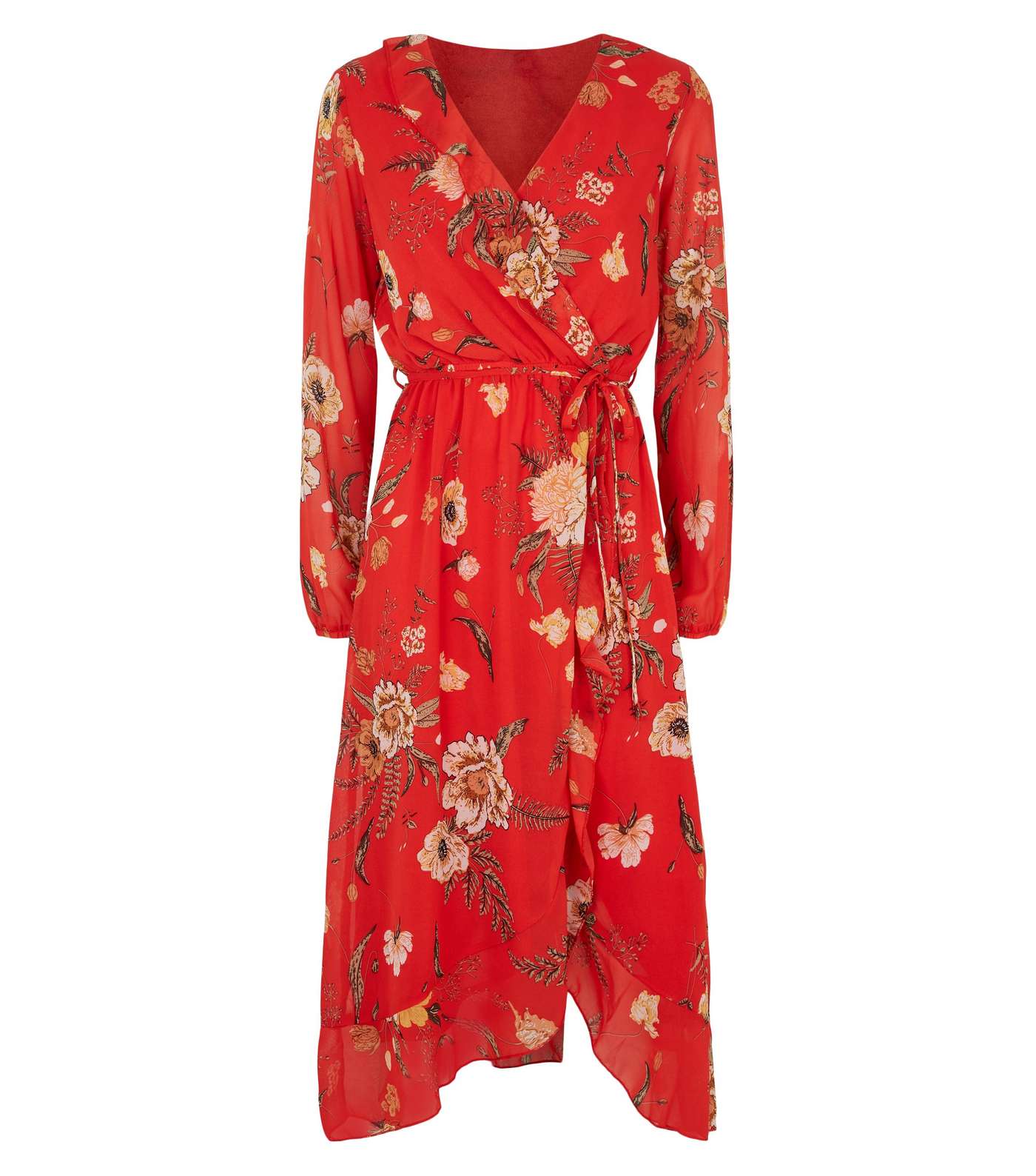 Mela Red Floral Wrap Midi Dress Image 4