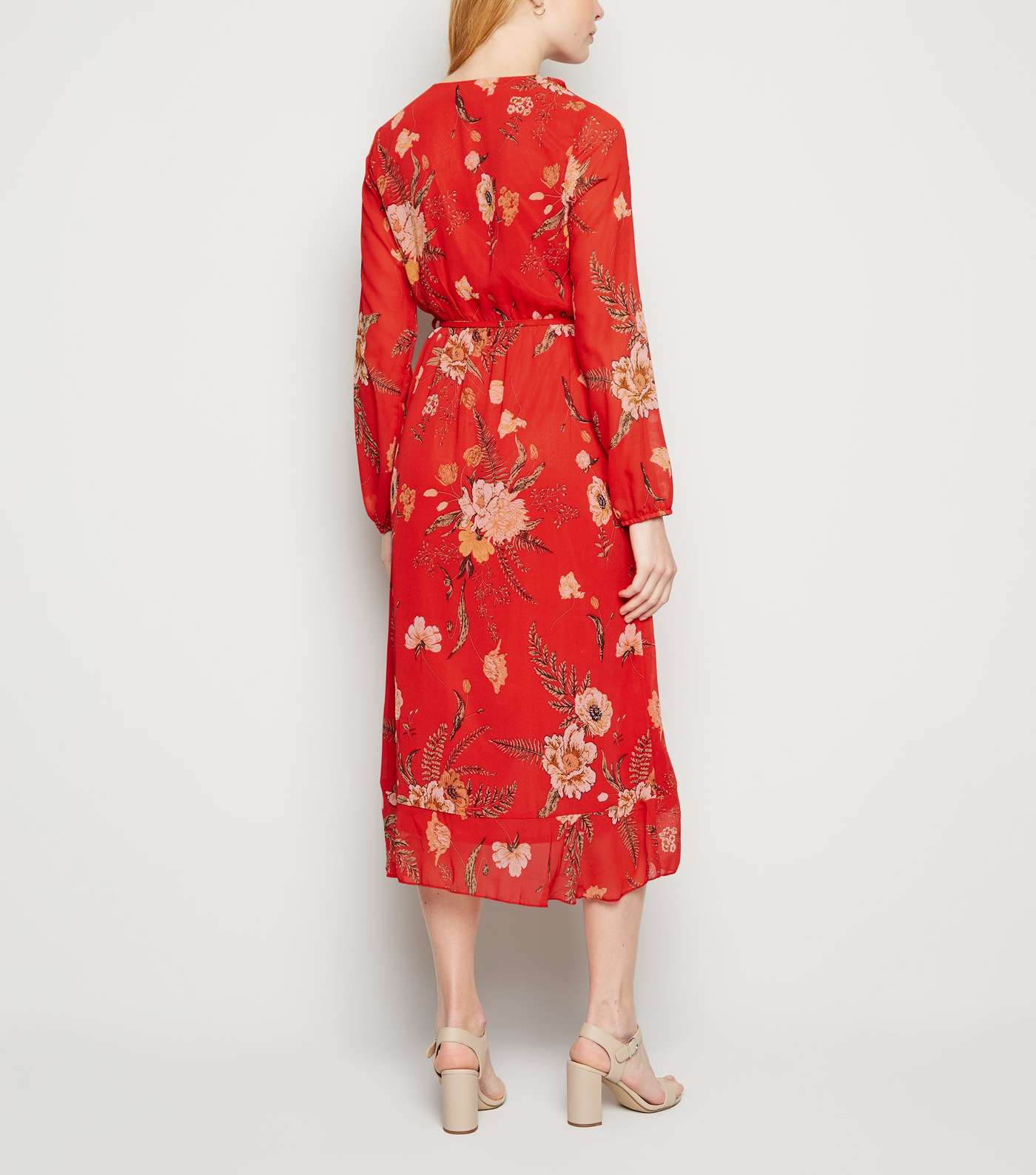 Mela Red Floral Wrap Midi Dress Image 2