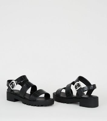 new look black chunky sandals