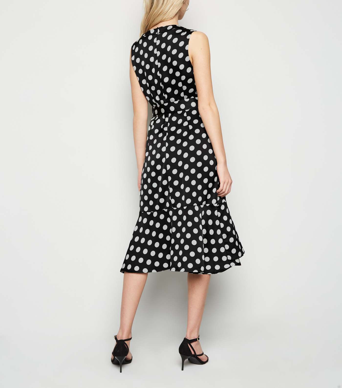 Mela Black Polka Dot Satin Midi Wrap Dress Image 3