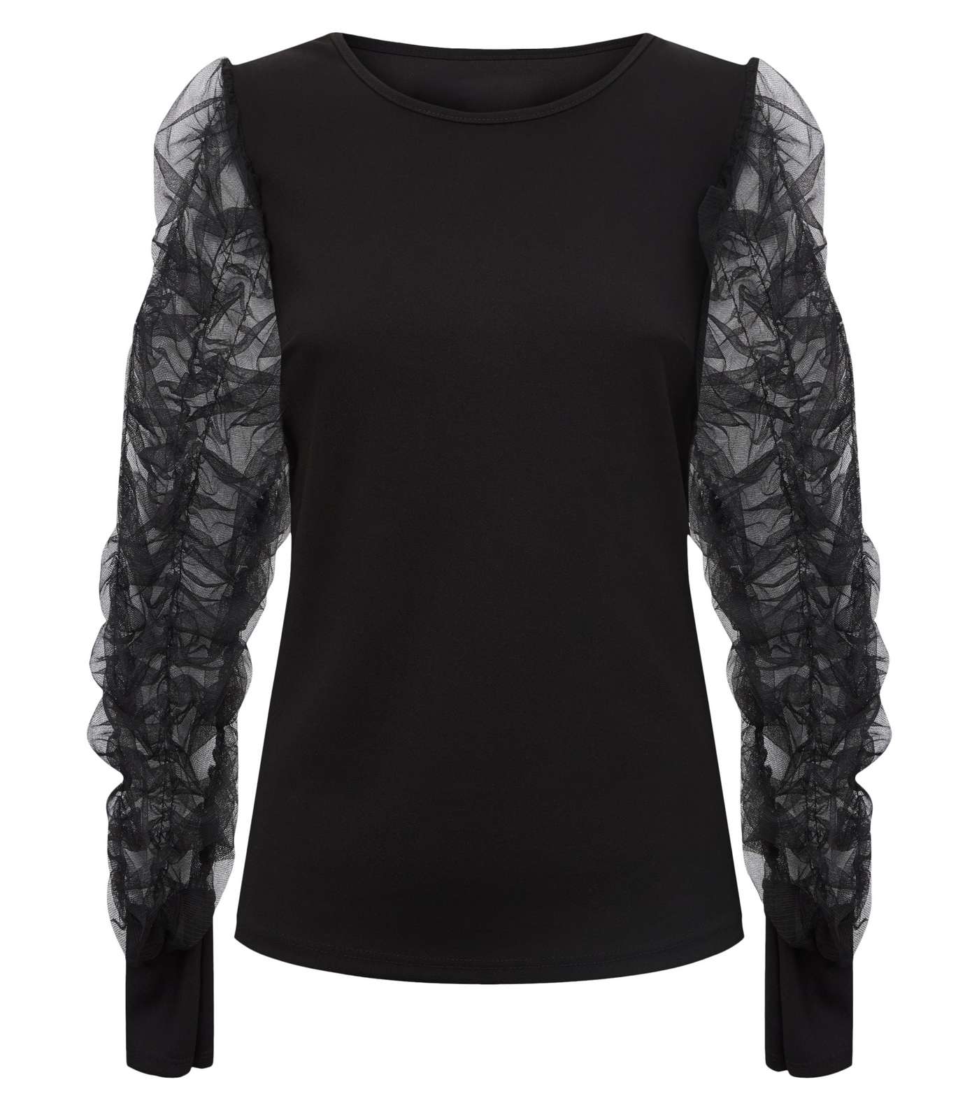 Cameo Rose Black Ruched Mesh Sleeve Top Image 4