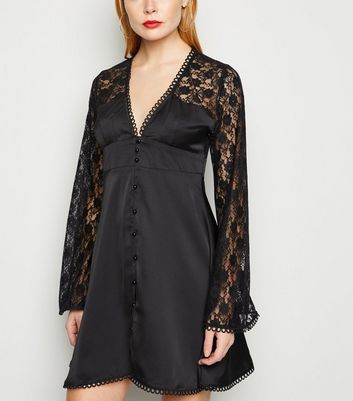 Cameo Rose Black Satin Lace Sleeve 
