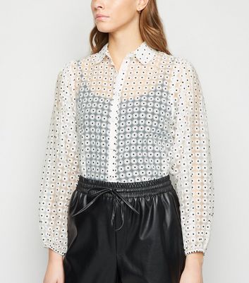 White Daisy Organza Puff Sleeve Shirt 