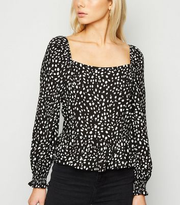 Click to view product details and reviews for Black Abstract Spot Square Neck Top New Look.