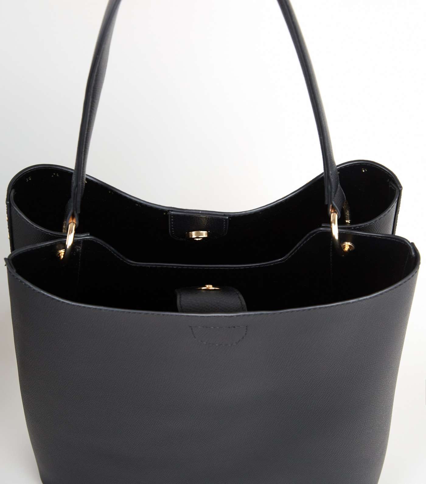Black Suedette Stud Trim Bucket Bag Image 4