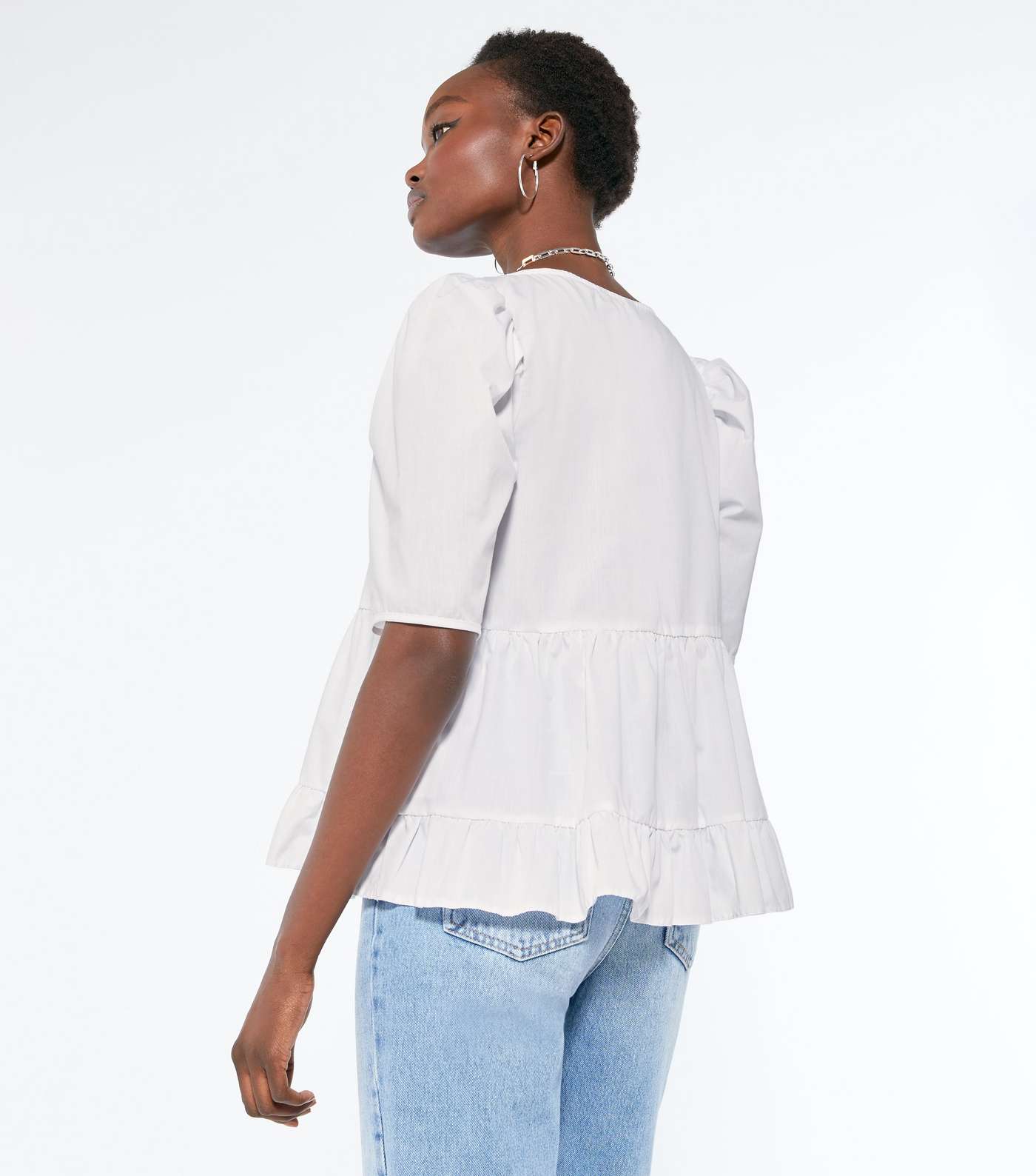 Off White Poplin Square Neck Tiered Top Image 3