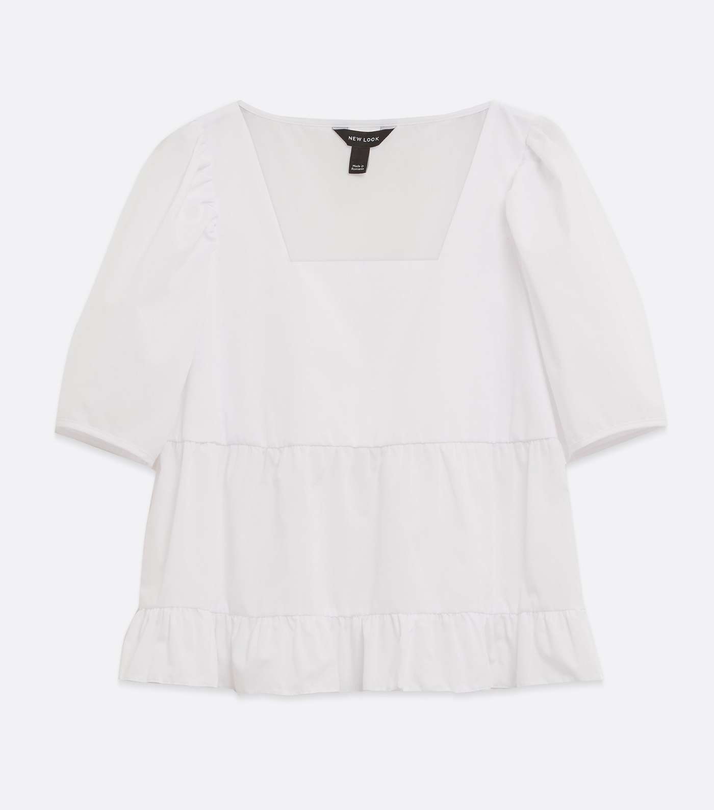 Off White Poplin Square Neck Tiered Top Image 5