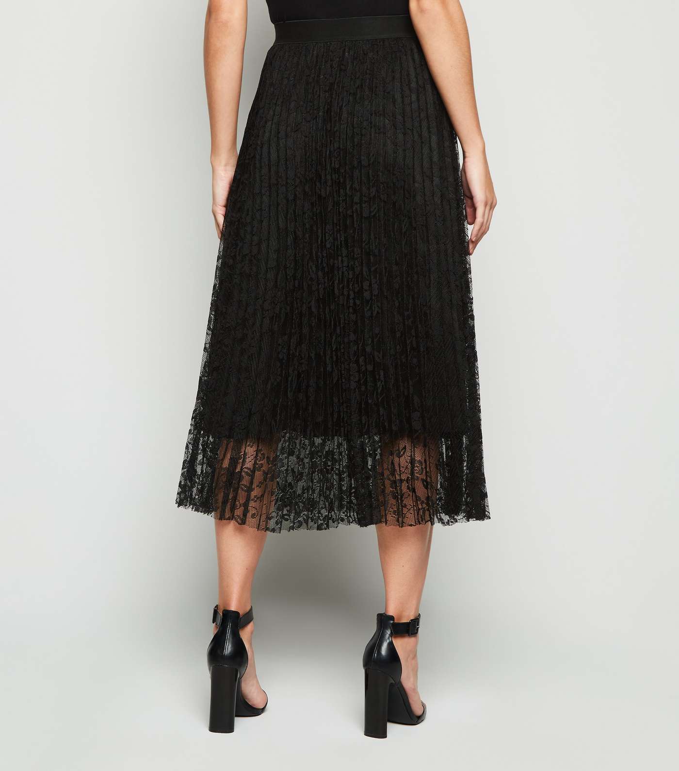 Black Lace Pleated Midi Skirt  Image 3