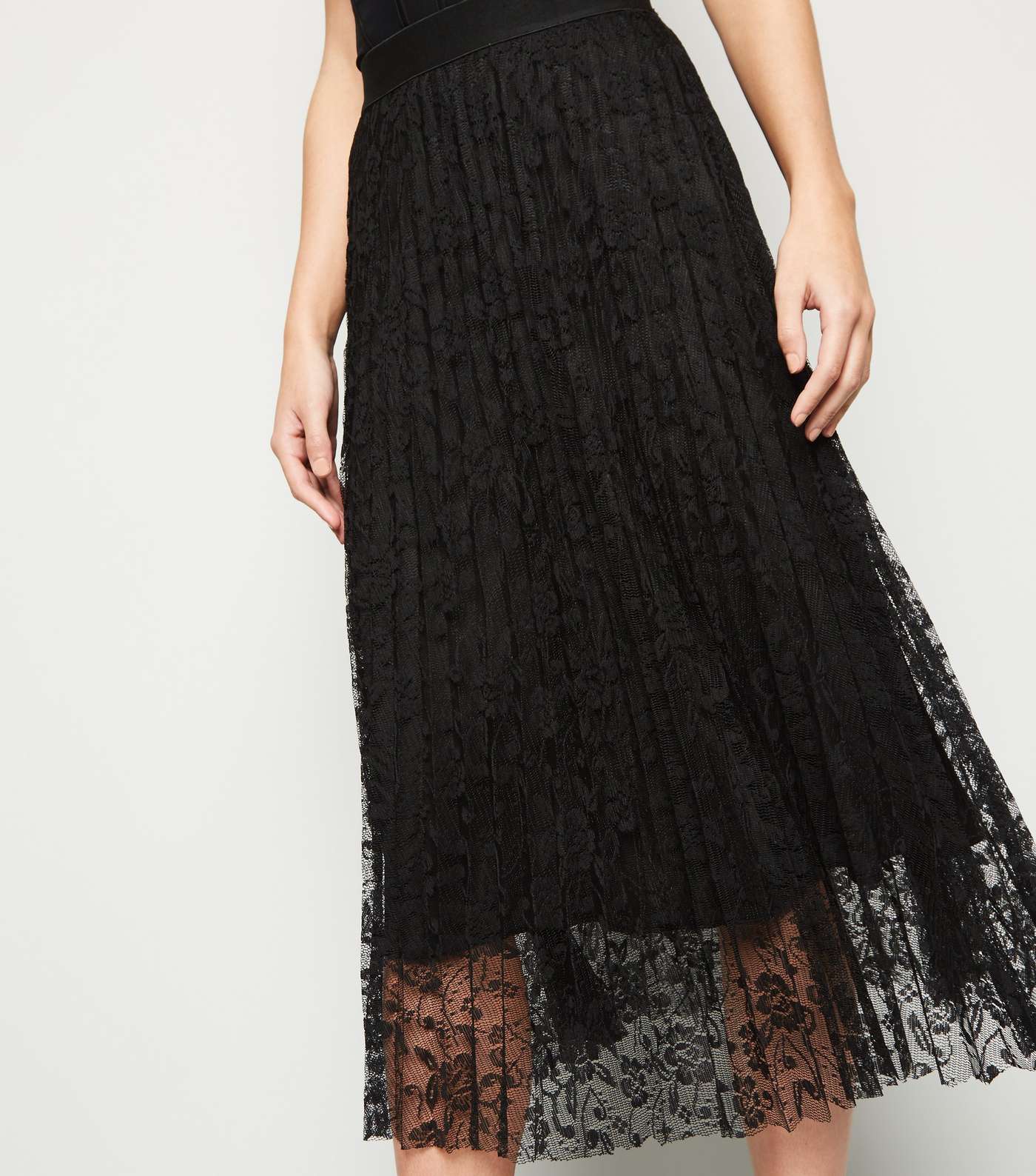 Black Lace Pleated Midi Skirt  Image 5