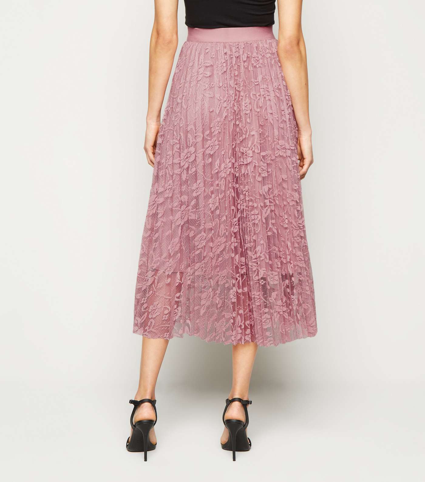 Pale Pink Lace Pleated Midi Skirt Image 3