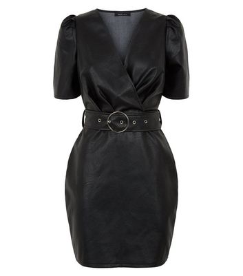 leather look wrap dress