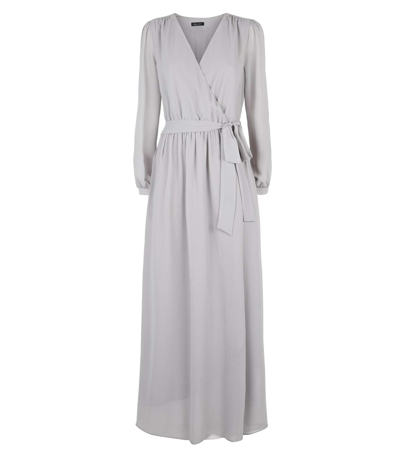 Grey Long Sleeve Side Split Wrap Maxi Dress Image 4