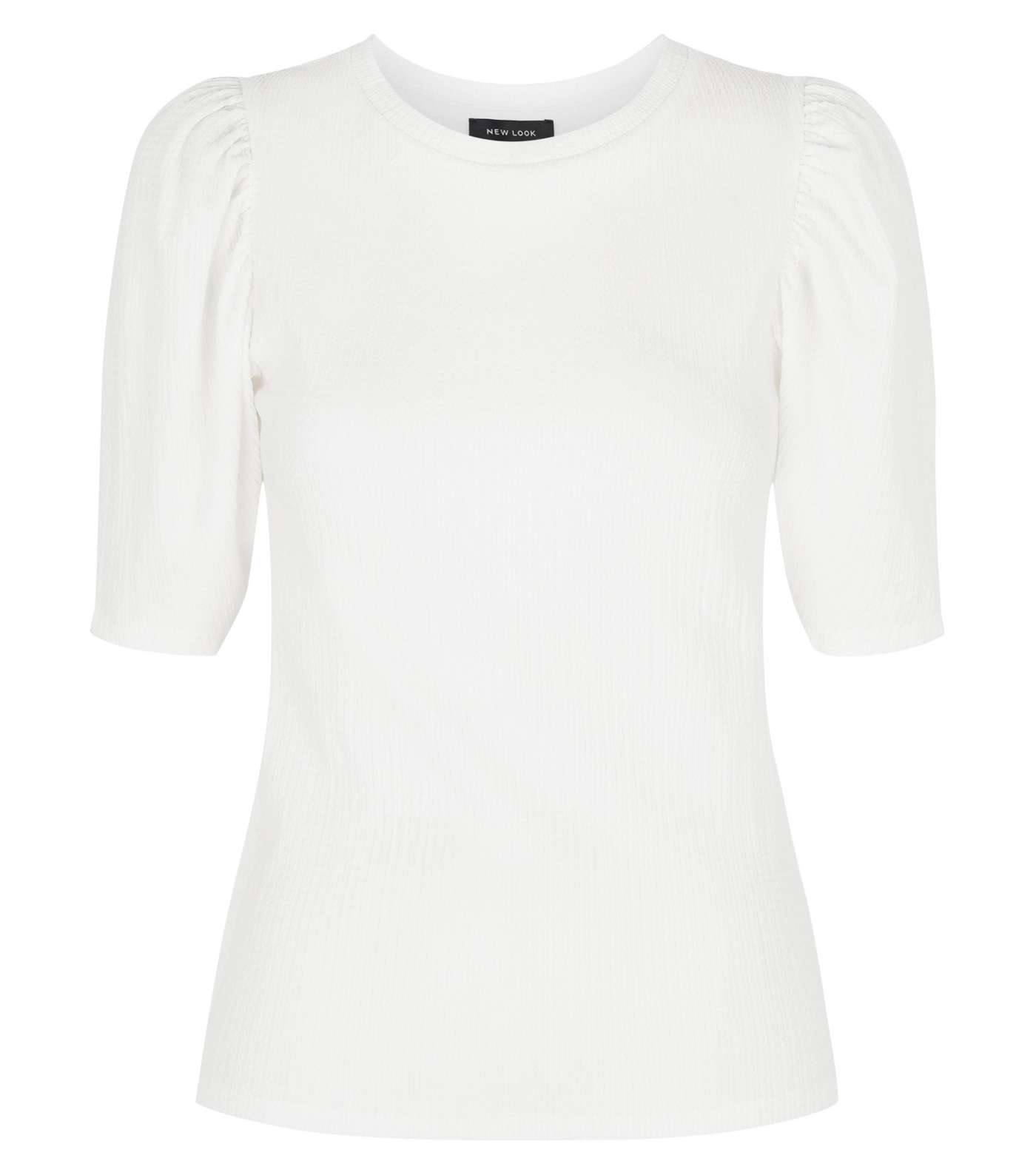 Off White Crinkle Puff Sleeve T-Shirt Image 4