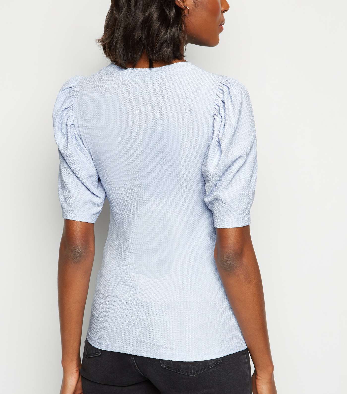 Pale Blue Crinkle Puff Sleeve T-Shirt Image 3