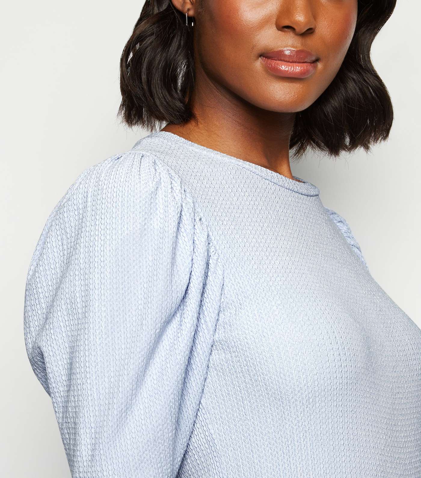 Pale Blue Crinkle Puff Sleeve T-Shirt Image 5