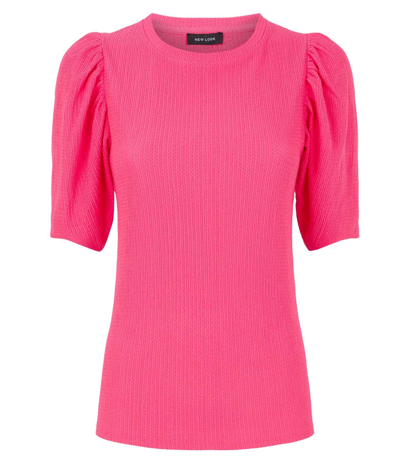 Bright Pink Crinkle Puff Sleeve T-Shirt Image 4