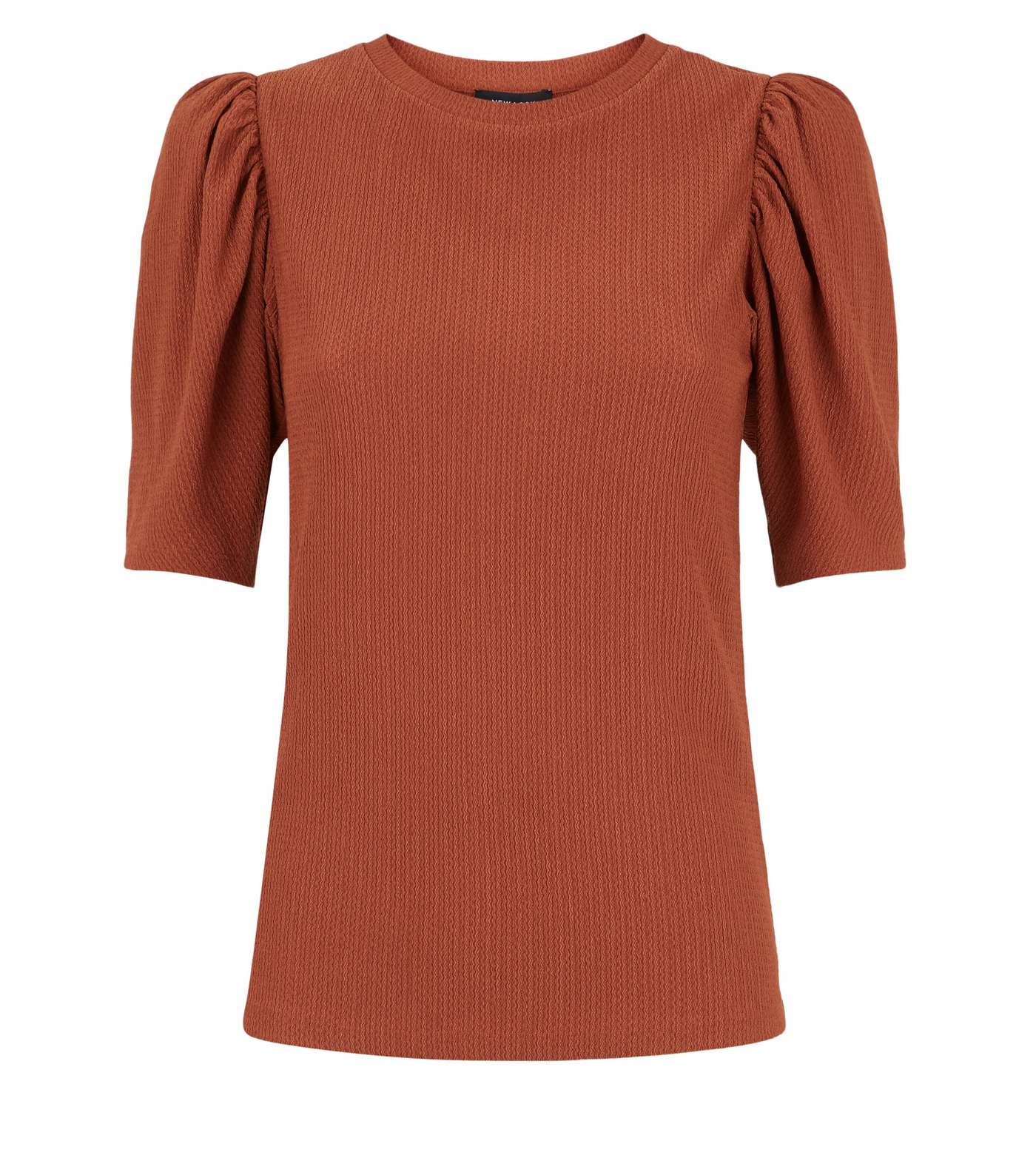 Coral Crinkle Puff Sleeve T-Shirt Image 4