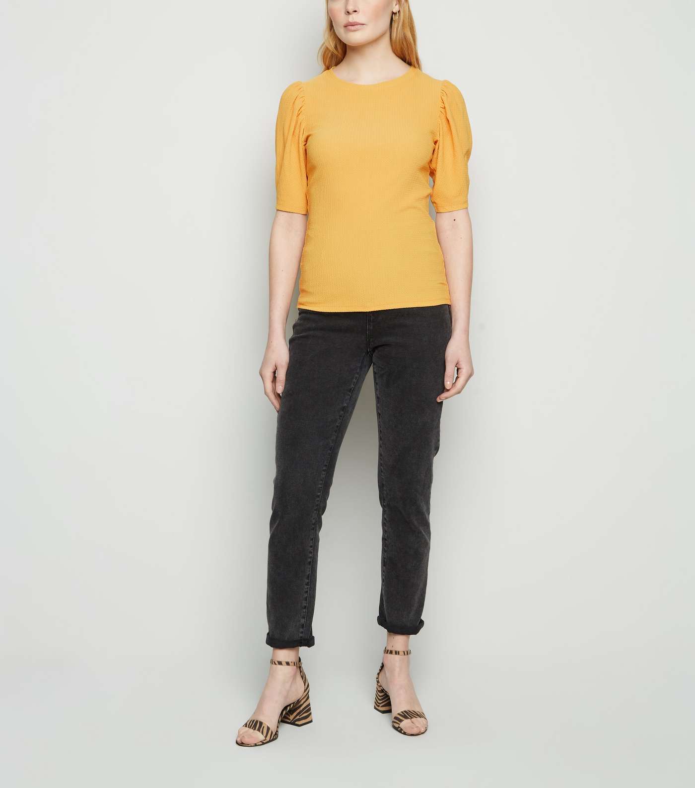 Pale Yellow Crinkle Puff Sleeve T-Shirt Image 2
