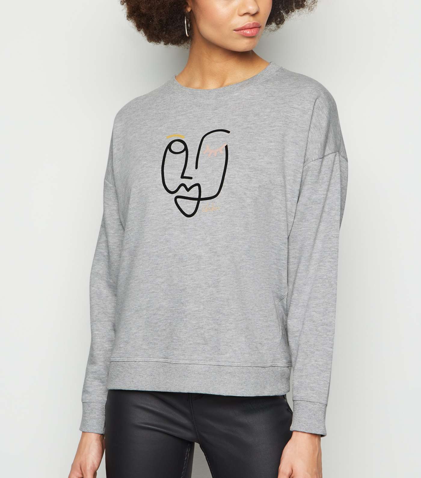 Grey Sketch Face Graphic Sweatshirt